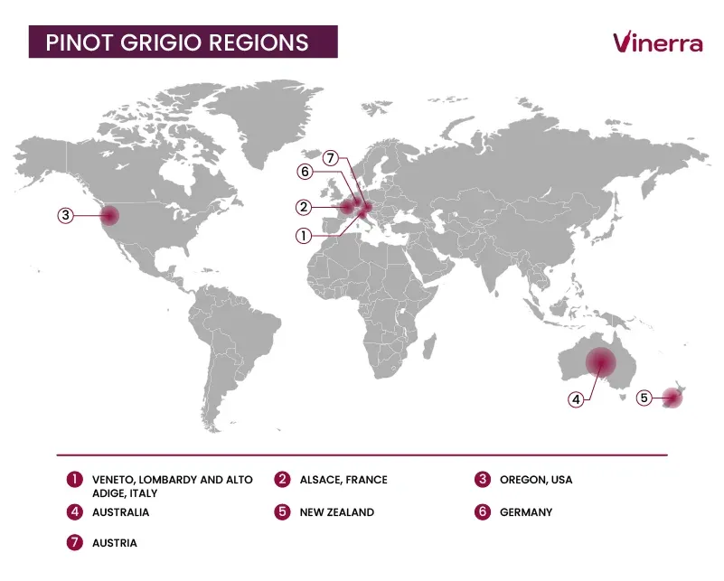 Main Regions where Pinot Grigio wines are Produced
